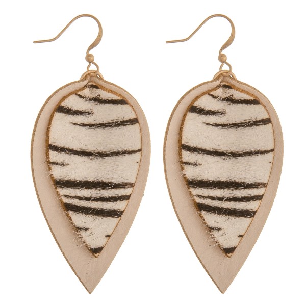 Wholesale cowhide genuine leather layered zebra print earrings