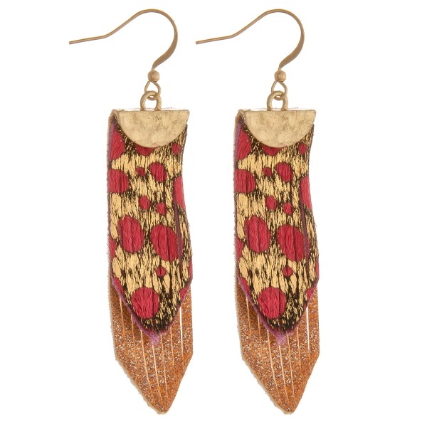 Wholesale genuine leather layered animal print earrings