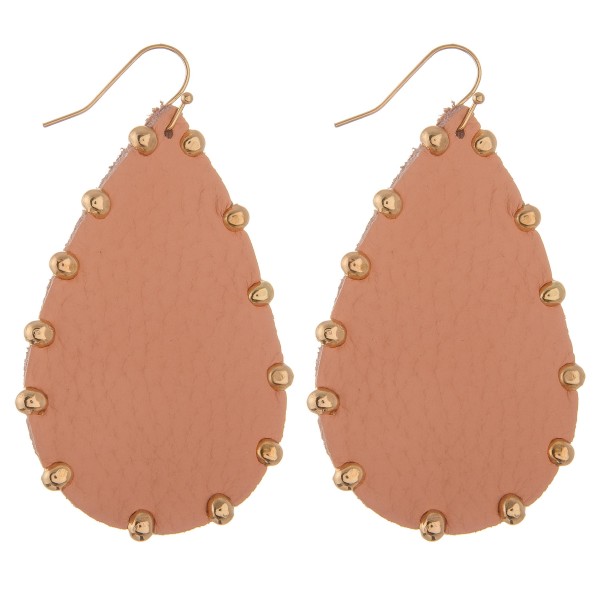 Wholesale faux leather Gold bead trim teardrop earrings L