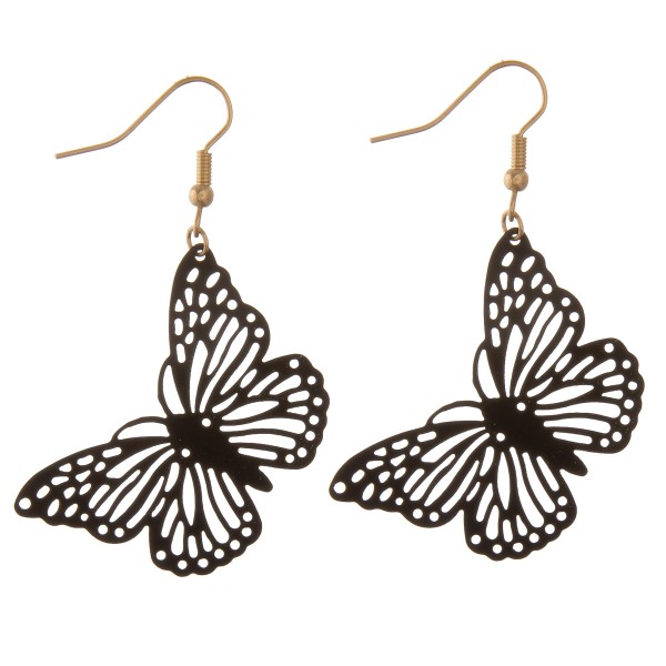 Coated cut out butterfly dangle earrings.

- Approximately 2.5" L