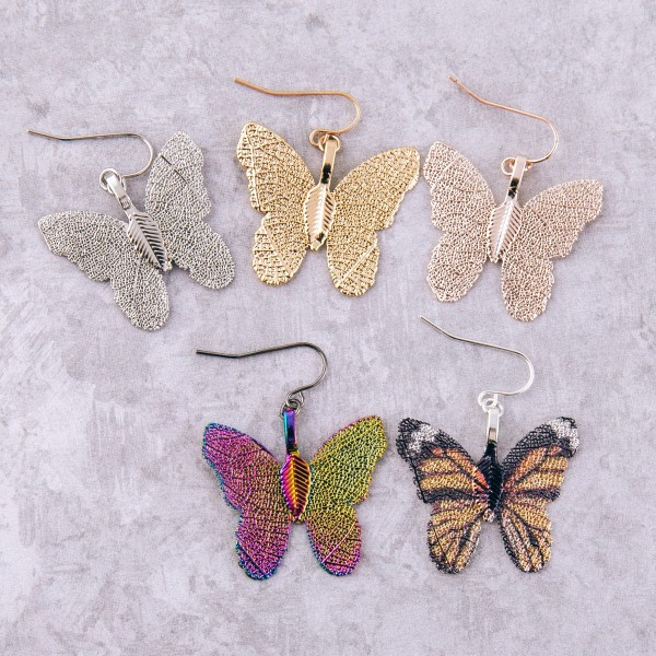 Gold dipped short filigree butterfly drop earrings.

- Approximately 1.25" L