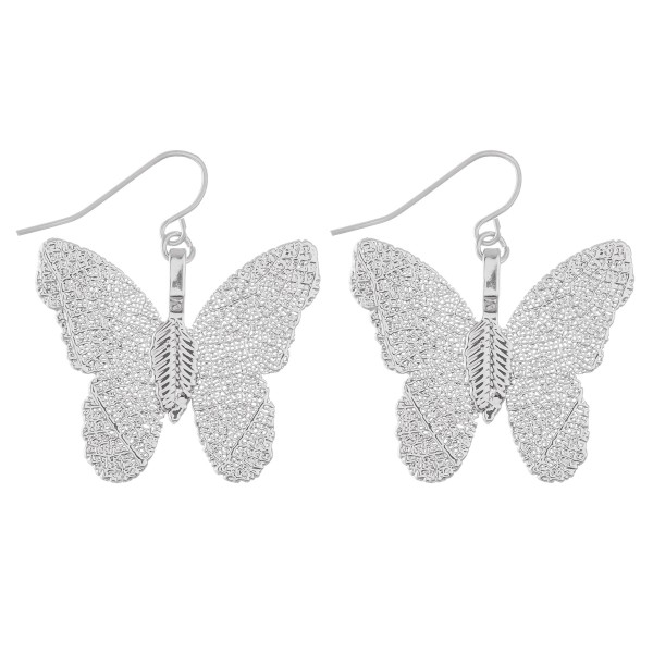 White Gold dipped short filigree butterfly drop earrings.

- Approximately 1.25" L