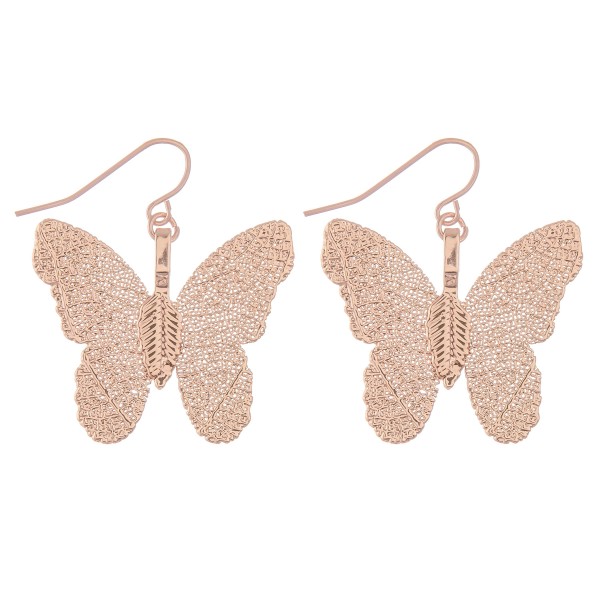 Gold dipped short filigree butterfly drop earrings.

- Approximately 1.25" L