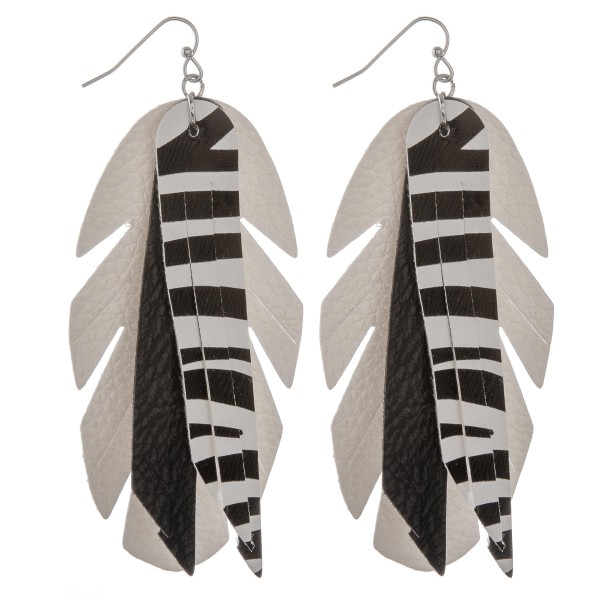 Wholesale faux leather zebra print feather tassel statement earrings