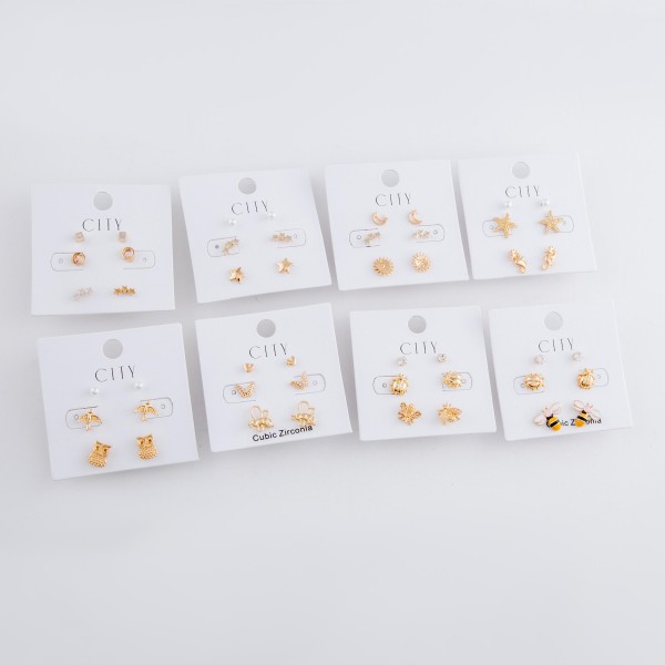 Dainty Gold Cubic Zirconia garden stud earring set.

- 3pairs/set
- Hearts, Butterflies & Bee's
- Approximately 6mm