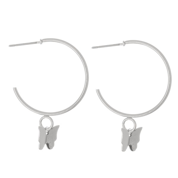 Butterfly dangle hoop earrings.

- Approximately 1.5" L
- 1" in hoop diameter