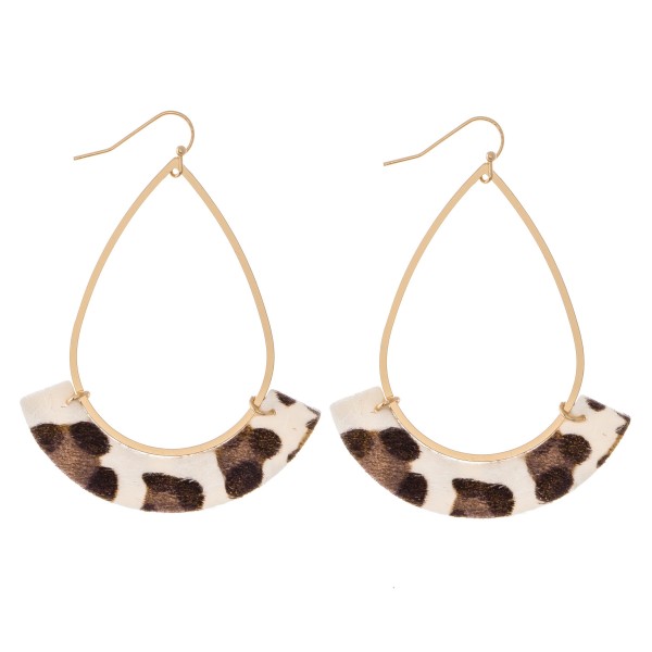 Gold Teardrop Earrings with Faux Leather Leopard Print Accent.

- Approximately 3" L