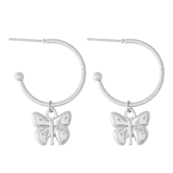 Small Hoop Earrings Featuring A Removable Butterfly Charm 
- Approximately .5" in diameter 