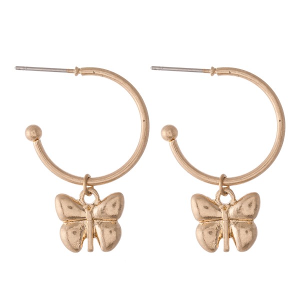 Small Hoop Earrings Featuring A Removable Butterfly Charm 
- Approximately .5" in diameter 