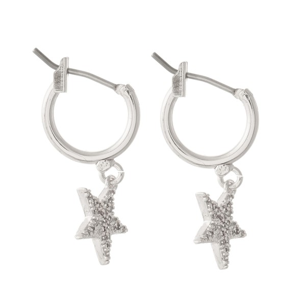 Wholesale brass Metal Huggie Hoop Star Earrings Rhinestone Details L cm hoop dia