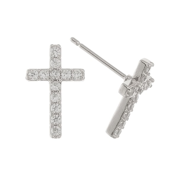 Wholesale white Gold Dipped Rhinestone Cross Stud Earrings