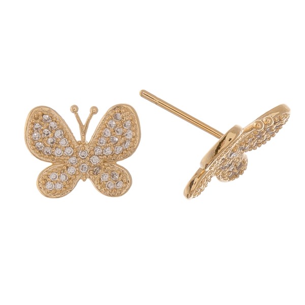 Gold dipped rhinestone butterfly stud earrings.

- Approximately .5" 