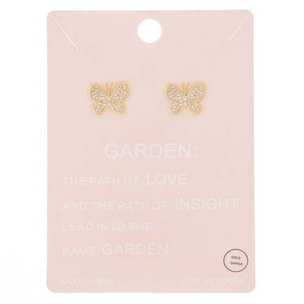 Gold dipped rhinestone butterfly stud earrings.

- Approximately .5" 
