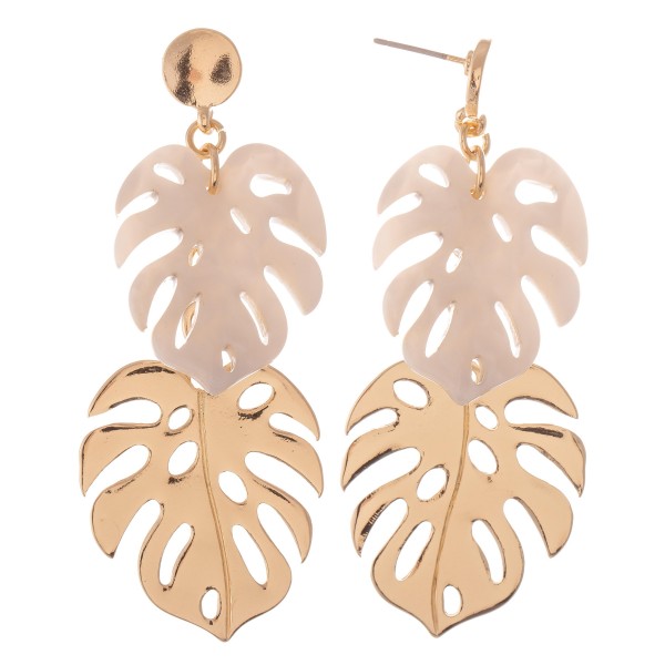 Wholesale gold Resin Palm Leaf Statement Drop Earrings L