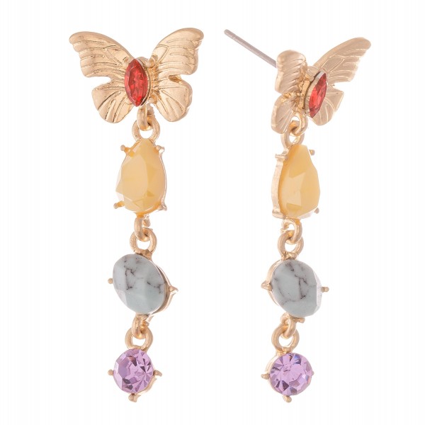 Semi Precious Rhinestone Butterfly Drop Earrings. 

- Approximately 1.5" L