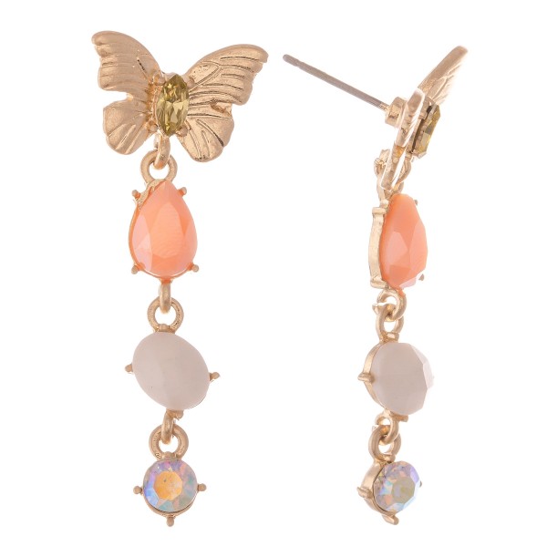 Semi Precious Rhinestone Butterfly Drop Earrings. 

- Approximately 1.5" L