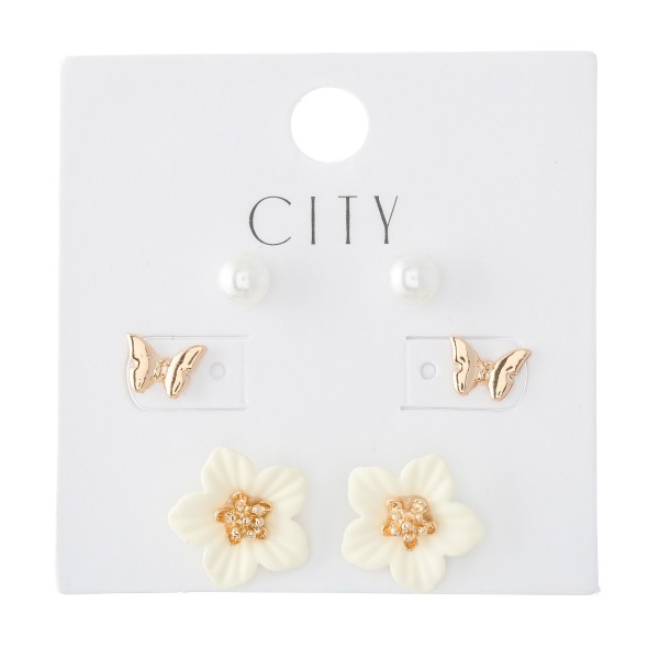 Wholesale flower Pearl Stud Earring Set Pair Per Set mm mm