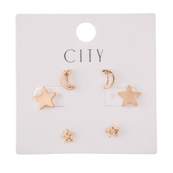 Wholesale moon Stars Stud Earring Set Gold Pair Per Set mm cm