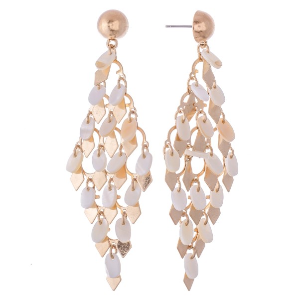 Wholesale mother Pearl Tiered Chandelier Earrings Gold Diamond Accents L