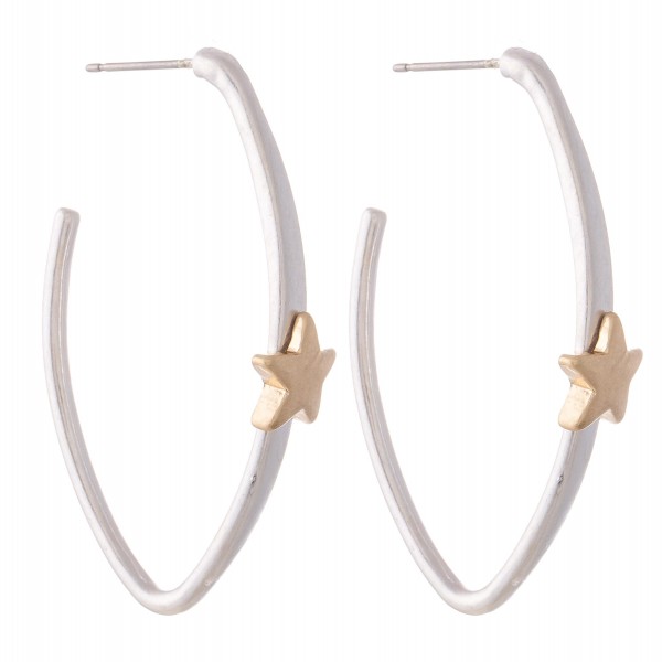 Wholesale two Oval Hoop Earrings Star Accent L