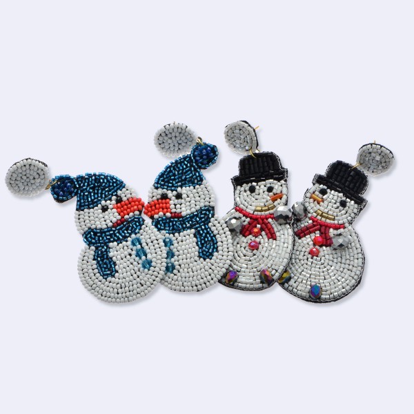 Seed Beaded Snowman Felt Statement Earrings.

- Approximately 3" Long
