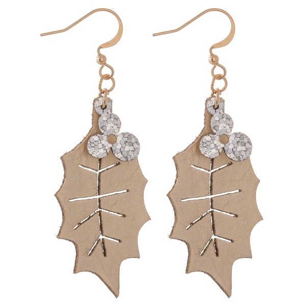 Wholesale two Glitter Christmas Mistletoe Drop Earrings Faux Leather L