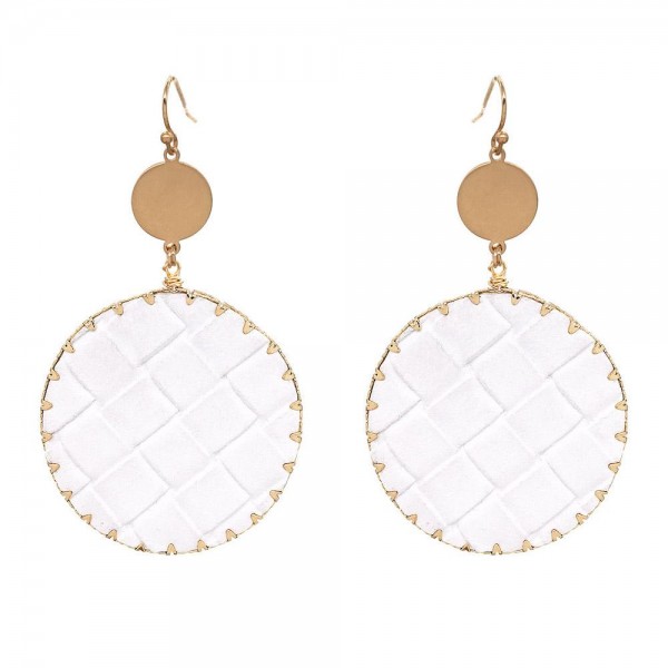 Wholesale faux Leather Basket Weave Drop Earrings Gold Long Diameter