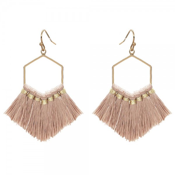 Wholesale fringe Tassel Hexagon Drop Earrings Gold L