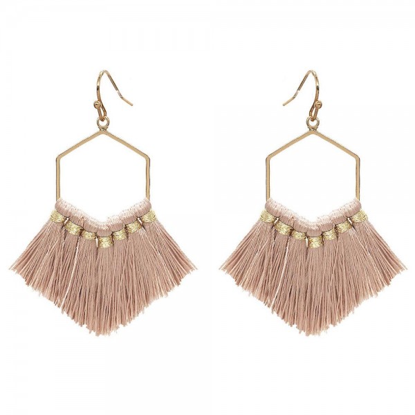 Fringe Tassel Hexagon Drop Earrings in Gold

- Approximately 2.5" L