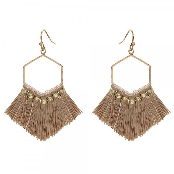 Fringe Tassel Hexagon Drop Earrings in Gold

- Approximately 2.5" L