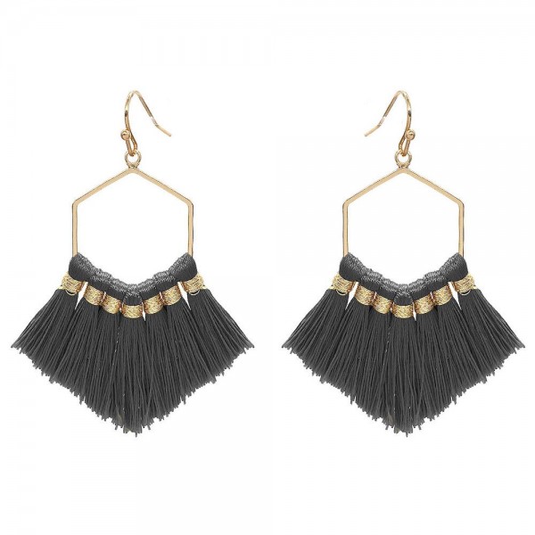 Wholesale fringe Tassel Hexagon Drop Earrings Gold L