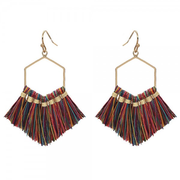 Wholesale fringe Tassel Hexagon Drop Earrings Gold L