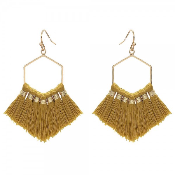 Wholesale fringe Tassel Hexagon Drop Earrings Gold L