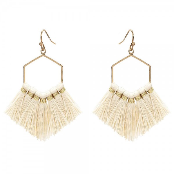 Wholesale fringe Tassel Hexagon Drop Earrings Gold L