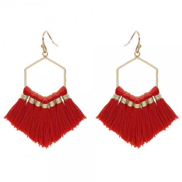 Fringe Tassel Hexagon Drop Earrings in Gold

- Approximately 2.5" L