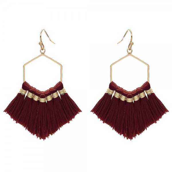 Fringe Tassel Hexagon Drop Earrings in Gold

- Approximately 2.5" L