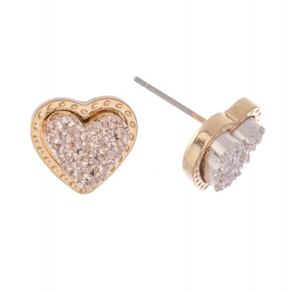 Druzy Heart Stud Earrings.

- Approximately .75" 