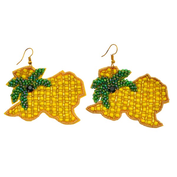 Beaded Pineapple Texas State Felt Statement Drop Earrings.

- Approximately 3" L x 2.5" W