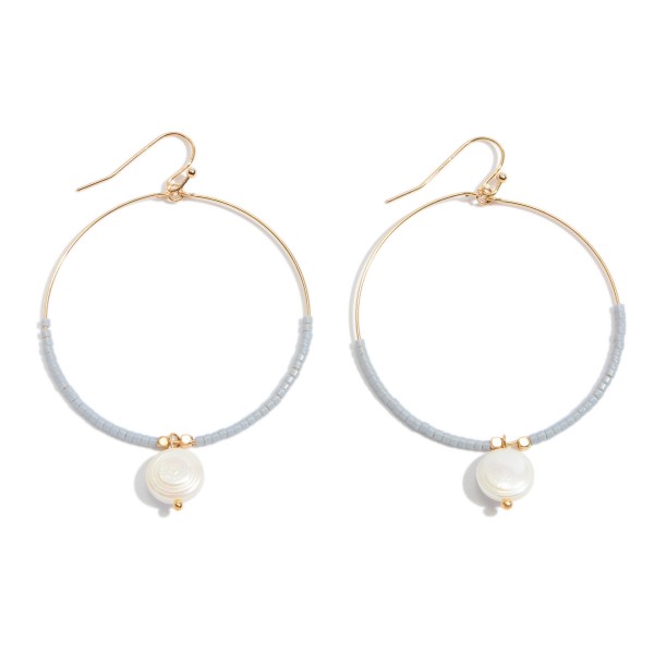 Wholesale seed Beaded Circular Drop Earrings Pearl Accent Gold L W
