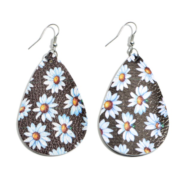 Wholesale faux Leather Flower Print Teardrop Earrings