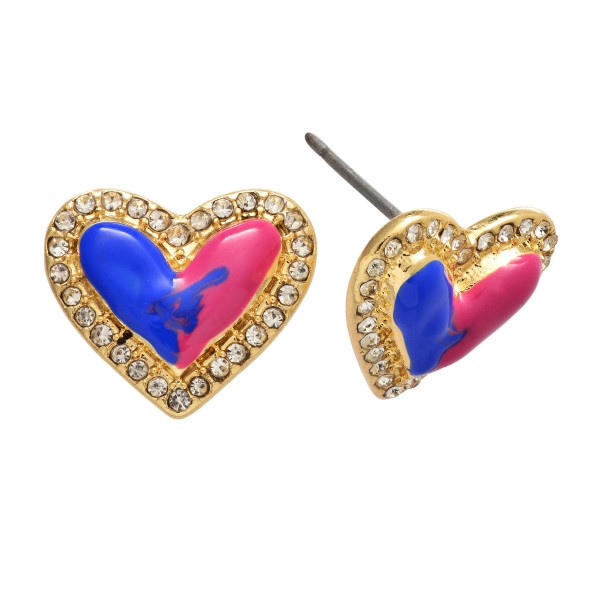 Wholesale rhinestone Epoxy Heart Stud Earrings