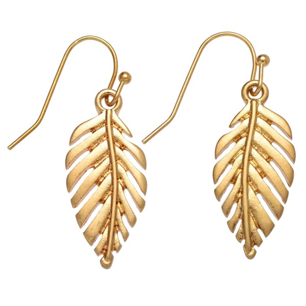 Wholesale palm Leaf Drop Earrings Gold