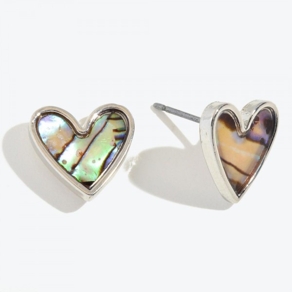 Wholesale abalone Heart Stud Earrings Rhodium