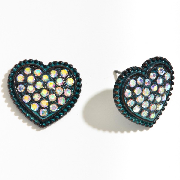 Wholesale metal Rhinestone Heart Stud Earrings