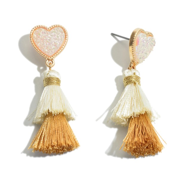 Wholesale druzy Heart Tassel Drop Earrings L
