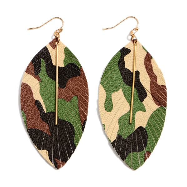 Wholesale faux Leather Feathered Tassel Camouflage Statement Earrings Gold Bar A