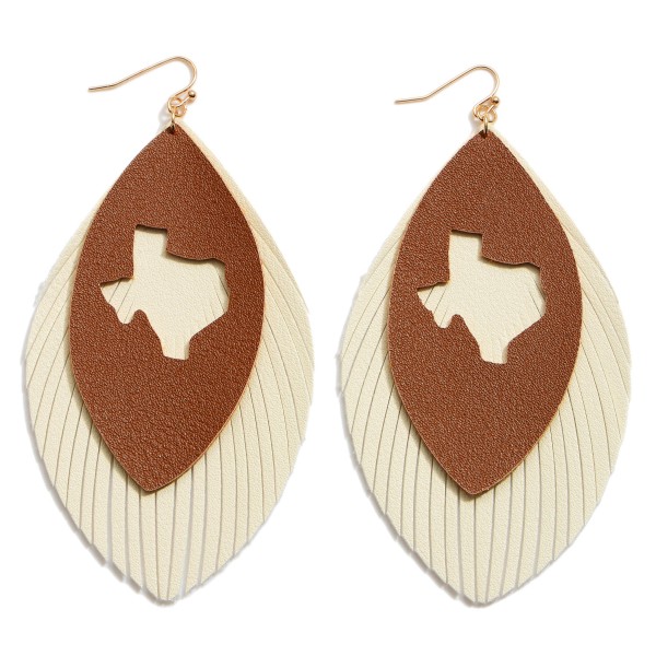 Wholesale faux Leather Feathered Tassel Texas State Statement Earrings
