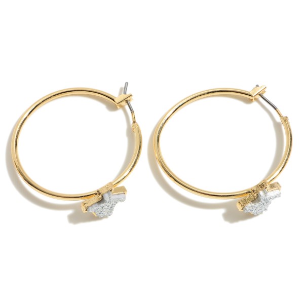 Texas State Druzy Hoop Earrings in Gold.

- Approximately 1.25" in Diameter