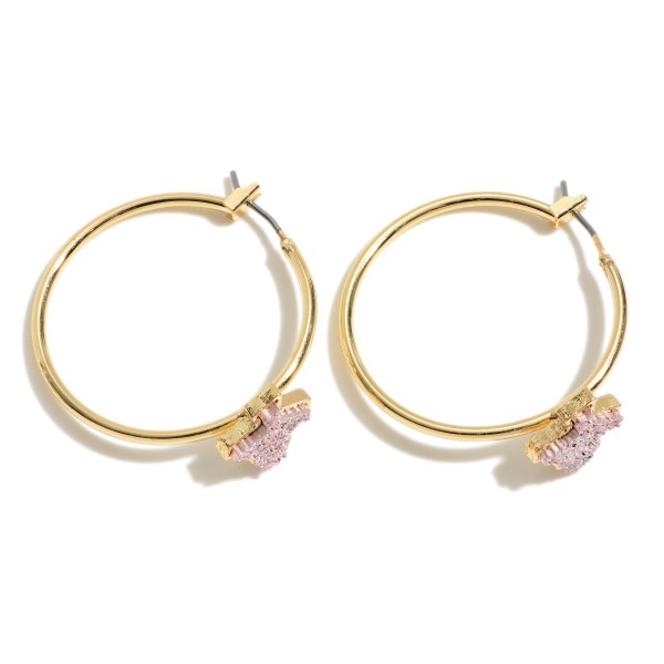 Texas State Druzy Hoop Earrings in Gold.

- Approximately 1.25" in Diameter