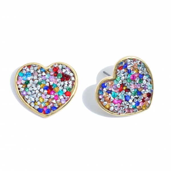 Rhinestone Glitter Heart Stud Earrings in Gold.

- Approximately 1" in Size